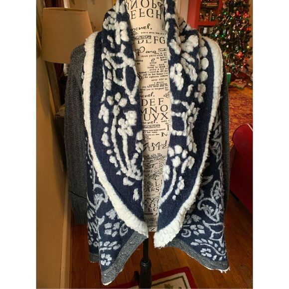 Anthropologie Sleeping on Snow Navy White Gray Open Cardigan Sweater - Picture 6 of 10